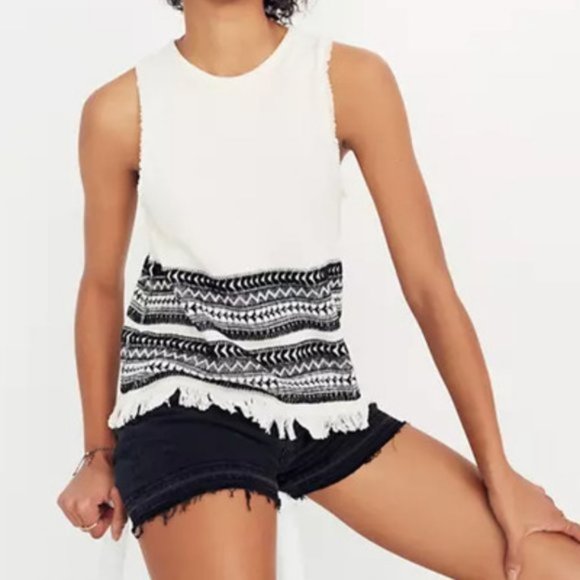 Madewell Tops - Madewell Top Women's Size Med Cream-Black Fringed Sleeveless Preppy